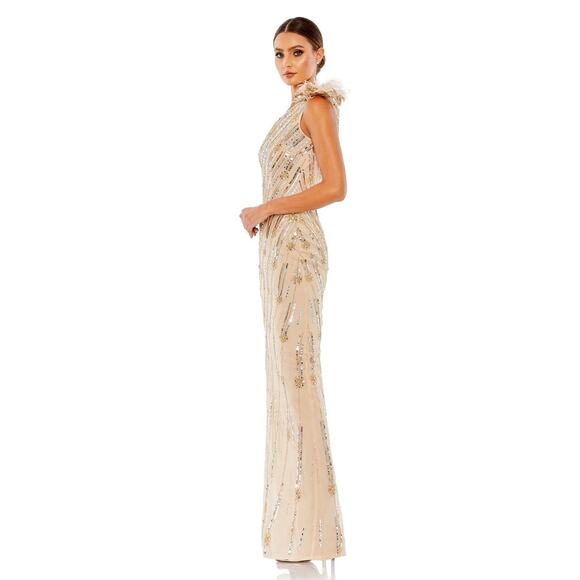Mac Duggal 93739 Embellished Floral Detail One Shoulder Gown Nude Gold 10 $498 - Picture 12 of 12